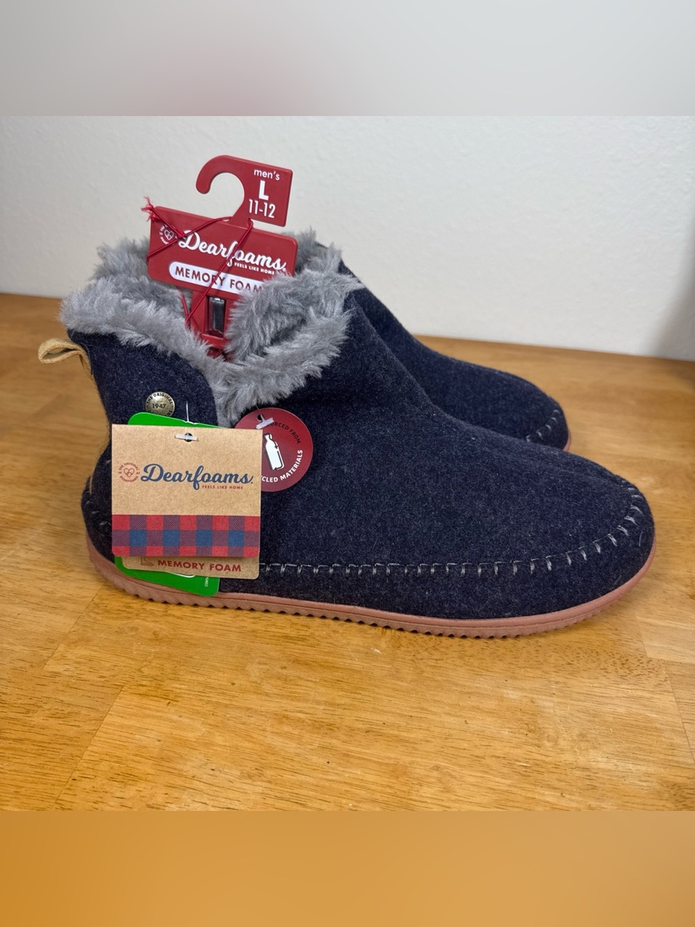 Dearfoams Return Energy Bootie Moccasin House Shoe Slipper Faux Fur 11-12 Wool
